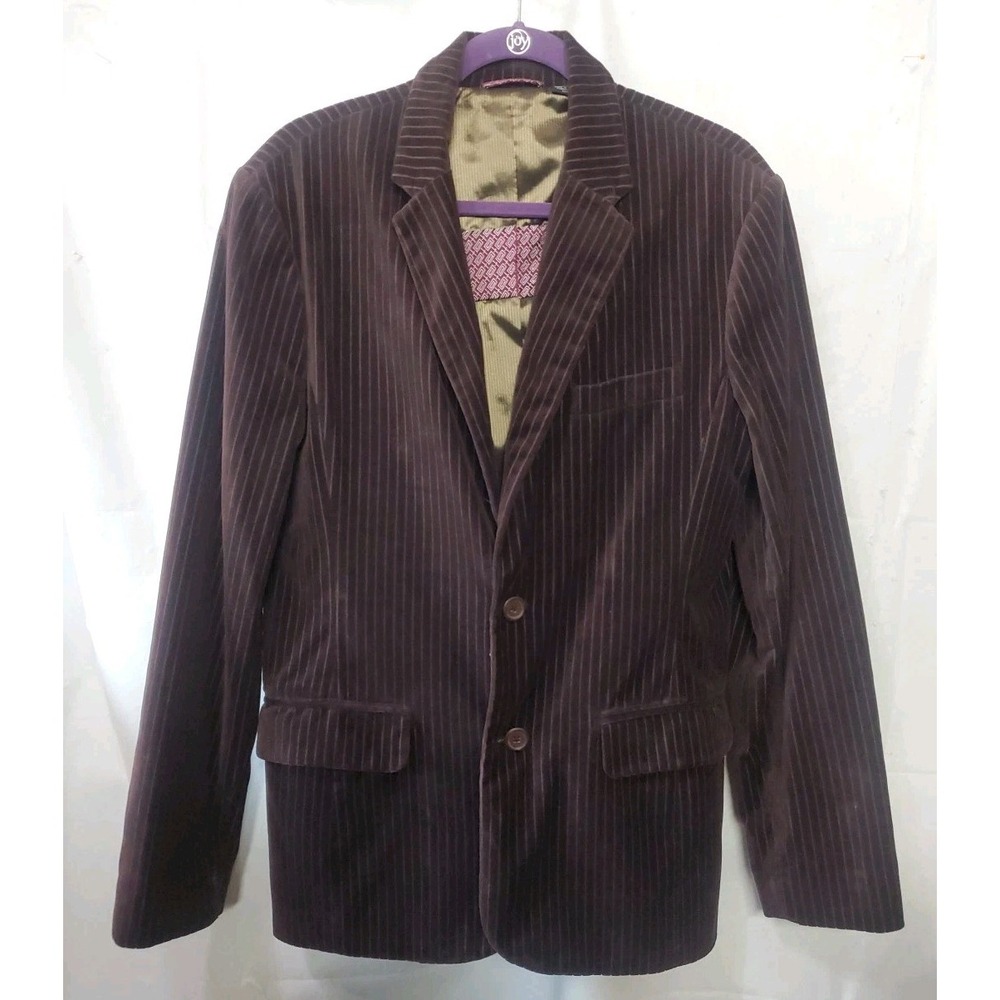 Guess Men's Velvet Pinstripe Blazer 100% Cotton Size‎ M Dark Plum- Brown Y2K